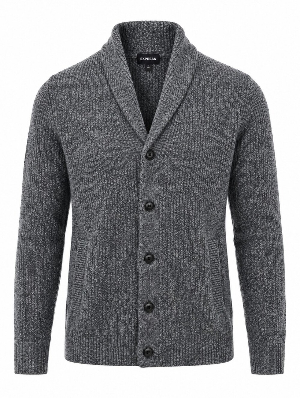 Wool Blend Express‎ Men's Heather Gray Button-Up Ribbed Cardigan